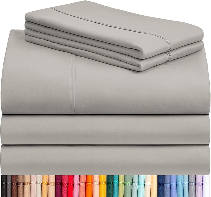 LuxClub 5 PC Split King Sheet Set, Breathable Luxury Bed Sheets, Deep Pockets 18" Eco Friendly Wrinkle Free Cooling Sheets Machine Washable Hotel Bedding Silky Soft - Light Taupe Split King
