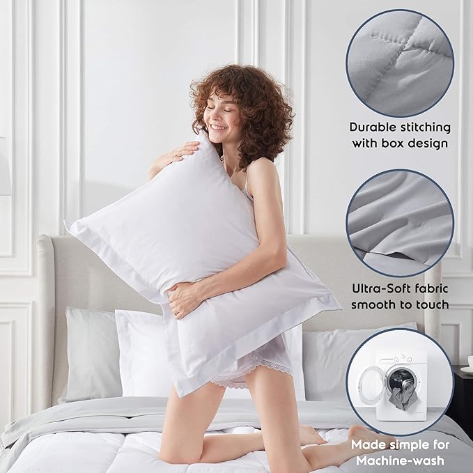 Nestl 9 Piece Queen Comforter Set – White Reversible Bed in a Bag – Complete Queen Size Bedding Set with Sheets, Set of 2 Cooling Pillows, Pillowcases and Shams