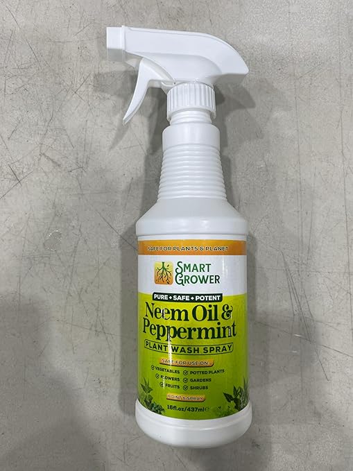 Smart Grower Neem Oil Spray for Plants with Peppermint Oil, Natural Plant Wash Made for Indoor Household Plants 16oz Easy Ready to Use Spray