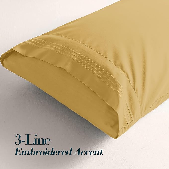 Mocassi 1-Piece Premium Body Pillowcase 1800 Series Hotel Quality Microfiber - Soft and Breathable with 3-Line Embroidery Wrinkle and Stain Resistant, Easy Care, 21" x 54", Gold