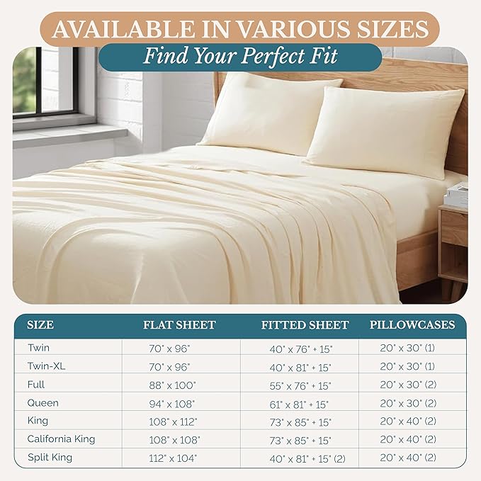 Casa Platino Sheet Sets Twin Size Bed, Hydro-Brushed Microfiber Sheets, 3 Piece Set, Pre-Washed Twin Sheet Set, Ultra Soft, Easy Care, Cozy with Deep Pockets – Ivory
