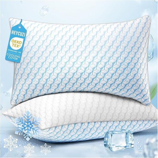 Bed Pillows Queen Size for Sleeping - Breathable Cooling Down Alternative Soft Pillows Set of 2 for Side, Back, and Stomach Sleepers - Hotel Quality Fluffy Microfiber Fill Skin-Friendly