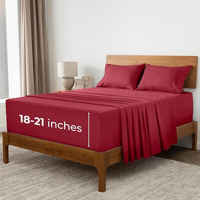 Mellanni Extra Deep Queen Sheets - 4 PC Iconic Collection Bedding - Hotel Luxury, Ultra Soft, Cooling Bed Sheets - Wrinkle, Fade, Stain Resistant (Queen, Brick Red)