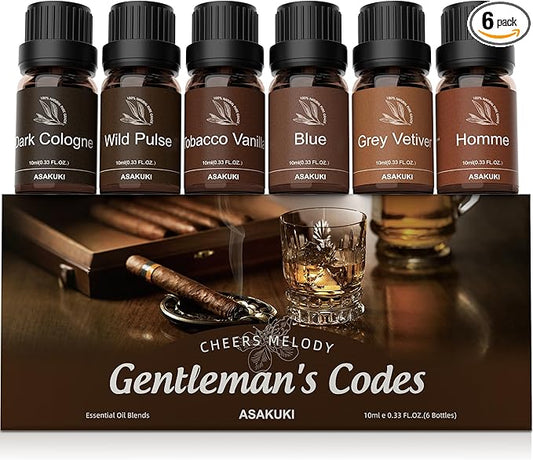 ASAKUKI Men Essential Oils Set for Diffuser, 6×10ml Cologne-Inspired Unisex Fragrance Oils for Diffusers – Elegant, Clean, and Confident Scents