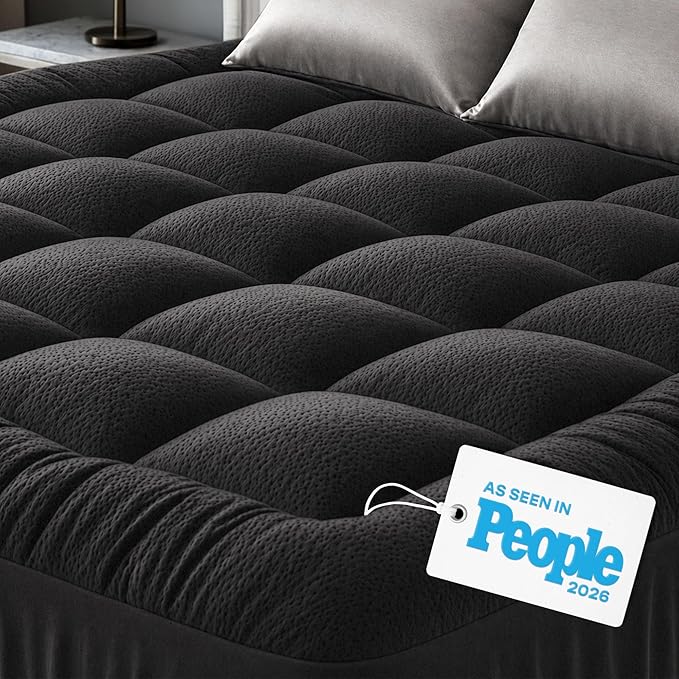 Niagara Sleep Solution Ultra Soft Queen Size Mattress Topper - Viscose Made from Bamboo Pillow Top Mattress Pad for Back Pain Relief - Naturally Cooling for Hot Sleepers, Black