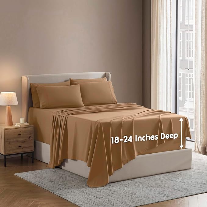 Nestl Extra Deep Twin XL Sheet Set - 4 Piece Breathable & Cooling Sheets - Hotel Luxury Bedding Set w/18-24 Inch Deep Pockets - Easy & Secure Fit - Super Soft, Wrinkle Free & Comfy - Mocha Brown