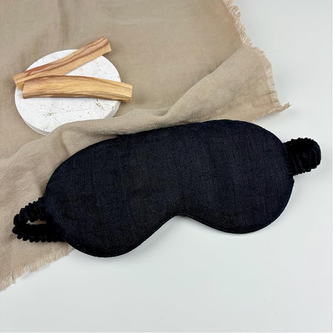 100% Blocking Light Eye Mask Pure Linen Sleep Mask with Elastic Band,Soft Zero Pressure Black Eyes Cover,Side Sleeper Eye Cover Cooling Puffiness Dry Eyes