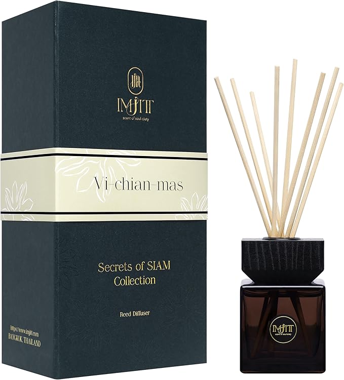 Vi-Chian-mas IMJITT Reed Diffuser - Secrets of Siam Collection, Premium Home Fragrance Diffuser with Authentic Thai Botanicals, Brazilian Orange, Sweet Jasmine & Star Anise Scent for Decor