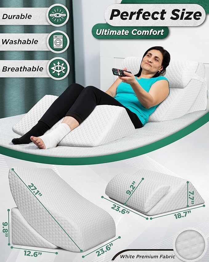 Lunix LX5 4-Piece Support for Shoulder & Upper Body Rest, Orthopedic Bed Wedge Pillow Set, Elevated Memory Foam for Post-Op Recovery & Sleep Comfort, Pebble White