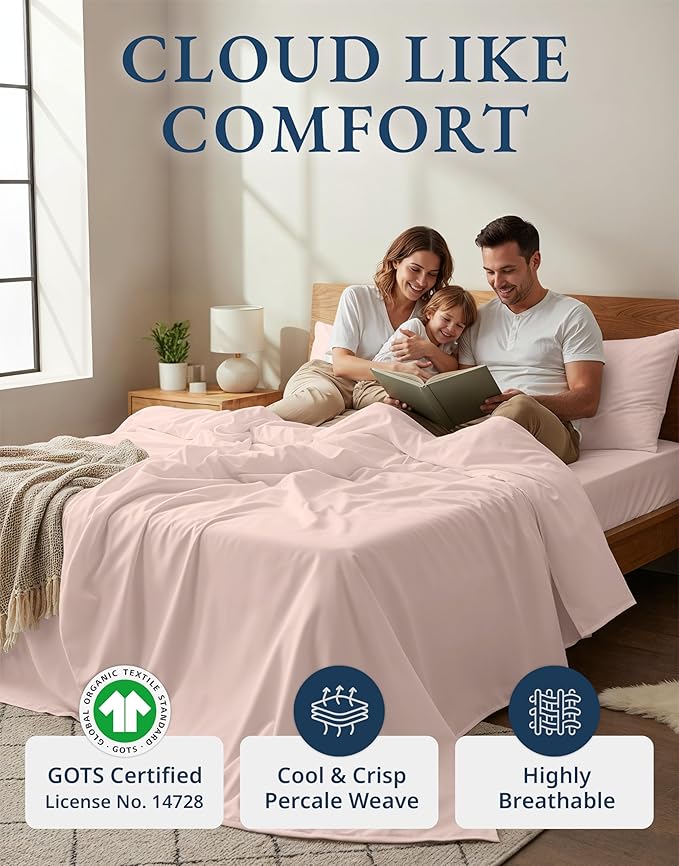 LANE LINEN 100% Organic Cotton King Size Sheets Set, Machine Washable Fully Elasticized Low Pill Fade Resistant Cotton Sheets, Soft & Comfy Percale Eco Friendly All Season sábanas King -Sepia Rose