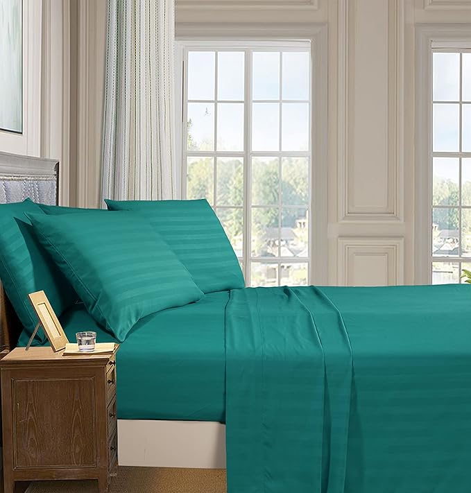 Elegant Comfort Softest and Coziest 4-Piece Sheet Set - 1500 Thread Count Egyptian Quality Luxurious Wrinkle Resistant 6-Piece Damask Stripe Bed Sheet Set, Twin XL, Turquoise (Pack of 2)