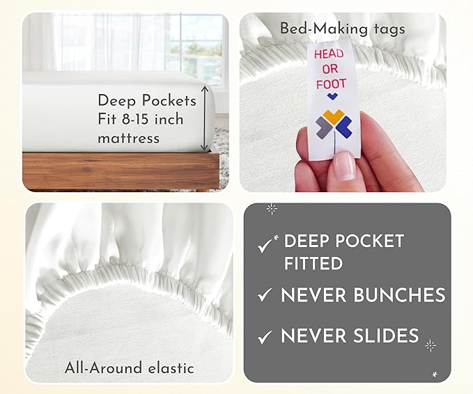 California Design Den 2-Pack Twin XL Sheet Set - 400 Thread Count Sateen 100% Cotton Twin XL Sheet Sets - Soft, Breathable Sheets, 2 Sets of Deep Pocket Bed Sheets - Ivory (Pale Tone)