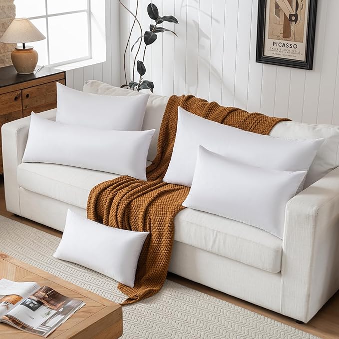 basic home Hotel-Style Goose Feather Accent Pillow Insert for Sofa & Bed - 100% Odorless & Plump Cushion Filler - 233TC Cotton with Inner Liner to Prevent Poking (14x24 Inch)