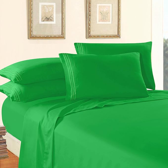 Elegant Comfort Luxury 1500 Premium Hotel Quality Microfiber 4-Piece Sheet Set - Wrinkle Resistant, All Around Elastic Fitted Sheet, Deep Pocket up to 16", Twin/Twin XL, Emerald Green