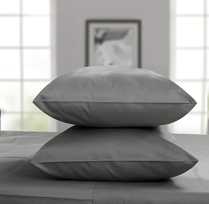 Threadmill Luxury King Size Pillow Cases 2 Piece Set | 800 Thread Count Sateen Weave | 100% Cotton Pillow Covers | Extra Long Staple Cotton | Comfortable Dark Grey Cases