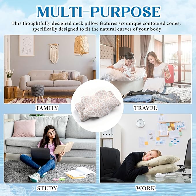 Hahafelt Cooling Cervical Neck Pillowcase Cover (Only Pillow Case) Ergonomic Pillowcase with Zipper Breathable Contour Pillow Cover for Side Back Stomach Sleepers(Leopard Print Color,Queen Size)