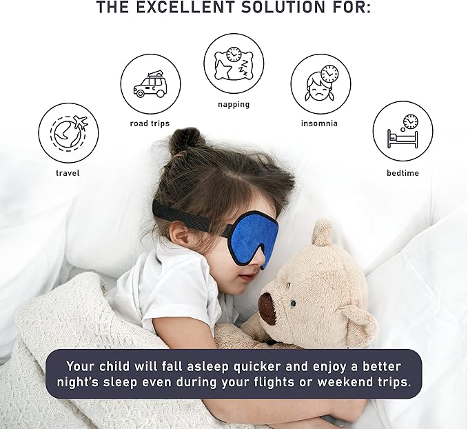 3D Sleep Mask for Kids, Light Block Sleeping Blindfold Memory Foam Contoured Eye Mask for Sleep, Adjustable Strap Eye Cover and Travel Sleep Mask for Boys Girls, Dark Blue