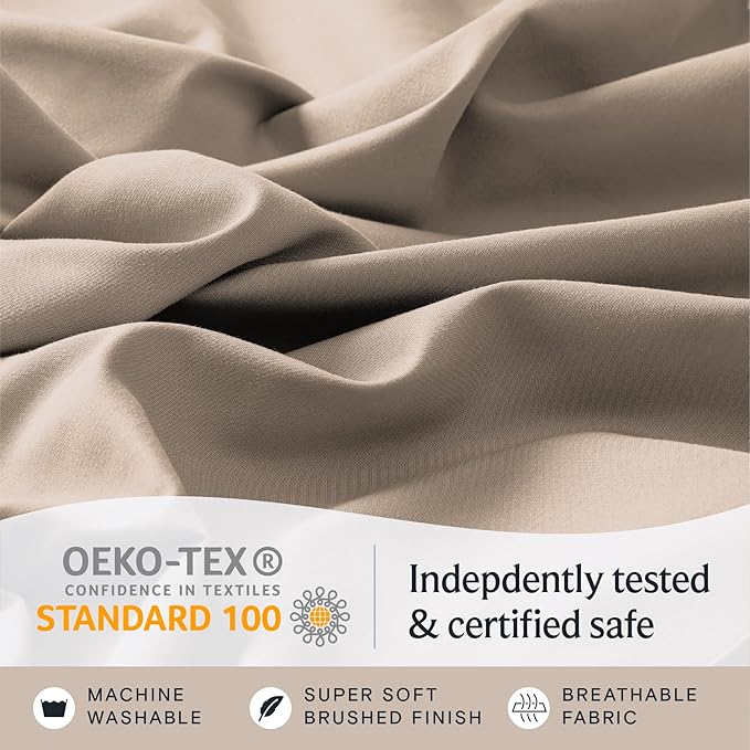 LuxClub Twin XL Sheets - Soft Twin Bed Sheets for-Boys-and-Girls-3 PC Deep Pockets 18" Eco Friendly Wrinkle Free-Kids-Fitted Sheets Machine Washable Hotel Bedding Silky Soft - Light Khaki Twin XL