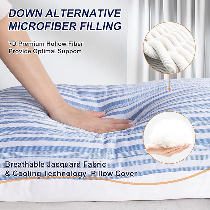 Cooling Pillow King Size Pillows Set of 4, Hotel Collection Bed Pillow for Sleeping King 4 Pack for Back, Stomach or Side Sleepers, Soft and Supportive Washable Pillows for Bedroom