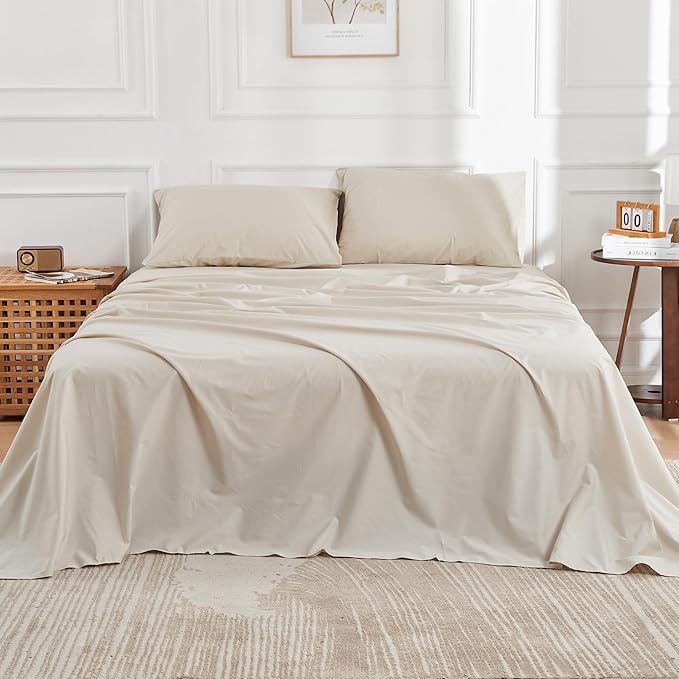 DOZ 100% Long Staple Cotton Sheet Sets, Classic Crisp Percale Weave, Breathable, Matte Finish, Hotel Style, Durable, 4pc – 2 Pillowcases 1 Fitted 1 Flat (Fog, King)