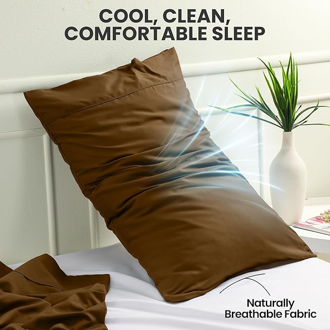 Utopia Bedding Standard Pillow Cases - 2 Pack - Envelope Closure - Soft Brushed Microfiber Fabric - Shrinkage and Fade Resistant Pillow Covers Standard Size 20 X 26 Inches (Standard, Mocha)