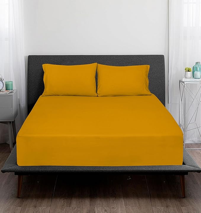 ROYALE LINENS 300 Thread Count 100% Long Staple Combed Cotton Sheet Set - 4 Piece King Bed Sheets - 1 Fitted, 1 Flat & 2 Pillow Cases - Soft Cool & Crisp Sheet Set (King, Yellow)