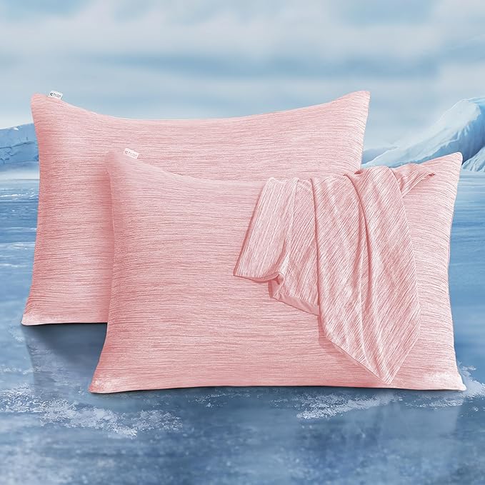 LUXEAR 2 Pack Cooling Pillow Cases for Hot Sleepers, Arc-Chill Q-Max > 0.5, Hair & Skin Friendly, Double-Sided, Machine Washable, Hidden Zipper, Gift for Women & Men, 20x26, Pink