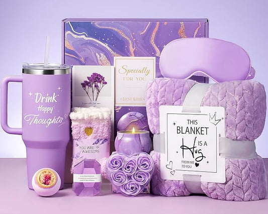 Aeenr Birthday Gifts for Women Self Care Gifts Get Well Soon Gifts, Mothers Day Spa Gift Baskets w/Flannel Blanket 40 OZ Tumbler Care Package for Mom Girlfriend Wife Sister Best Friend Her Daughter