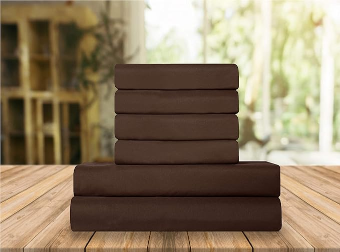 Elegant Comfort Luxury Soft Bed Sheets 1500 Premium Hotel Quality Microfiber Softness Wrinkle and Fade Resistant (6-Piece) Bedding Set, California King, Espresso Brown