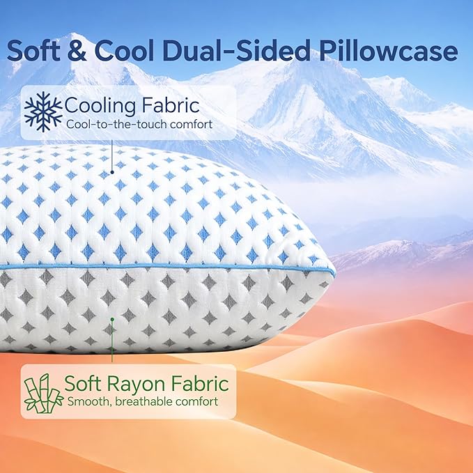 Pillows Standard Size Set of 2 for Sleeping, Cooling Adjustable Memory Foam Pillows, Dual Fill Design Helps Maintain Shape, Breathable Washable Cover