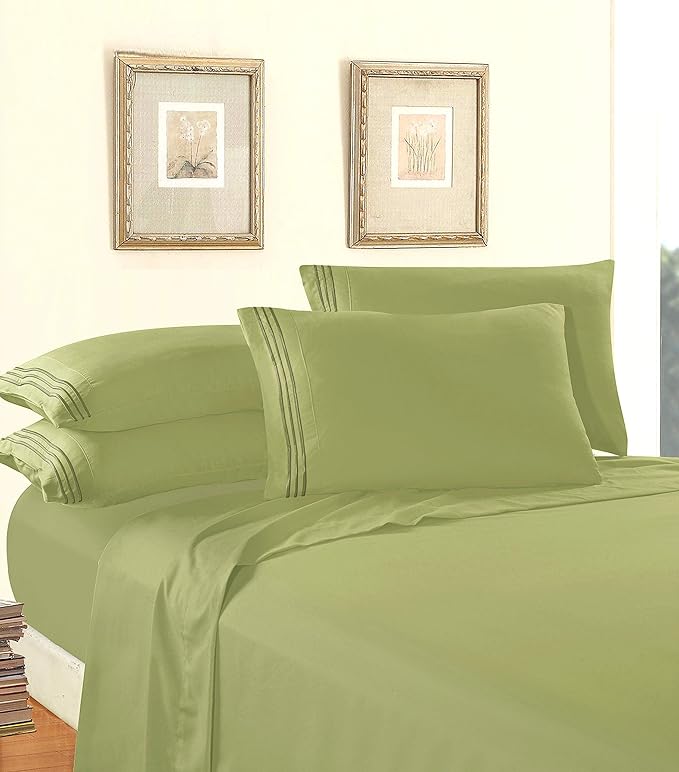 Elegant Comfort 1500 Premier Wrinkle Resistant 4 pc Sheet Set, Deep Pocket Up to 18" and Colors, California King Green