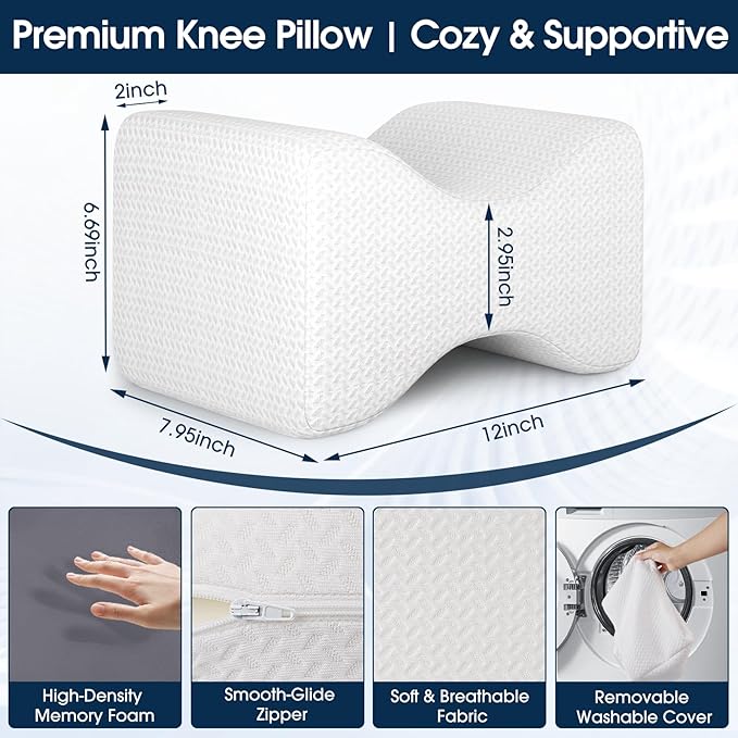 BlissTrends Memory Foam Knee Pillow, Knee Pillow for Side Sleepers, Leg Pillows for Sleeping Blood Circulation, Elevation Pillow for Spine Aligning, Sciatica, Hip, Knee, Ankle Pain, White, X-Large