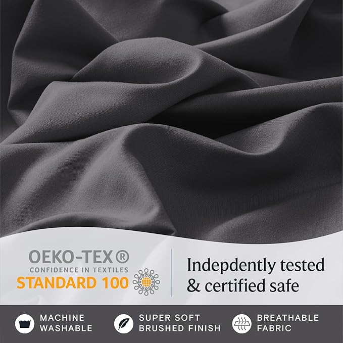 LuxClub 3 PC Twin Sheet Set, Deep Pockets Wrinkle Free Cooling Bed Sheets Hotel Bedding for Women, Men, Kids & Teens, Includes 1 Fitted Sheet, 1 Flat Sheet and 1 Pillowcase-Silky Soft Dark Grey