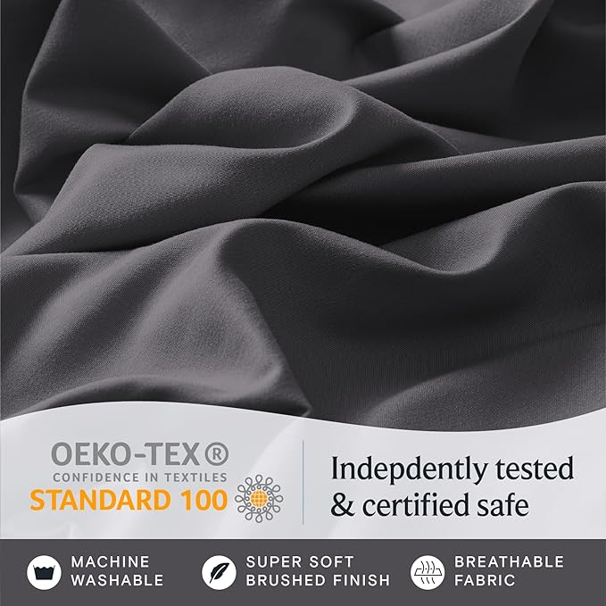 LuxClub Twin XL Sheets - Soft Kids Twin Bed Sheets for Boys and Girls, 3 PC Deep Pockets 18" Eco Friendly Wrinkle Free Kids Fitted Sheets Machine Washable Hotel Bedding Silky Soft- Dark Grey Twin XL