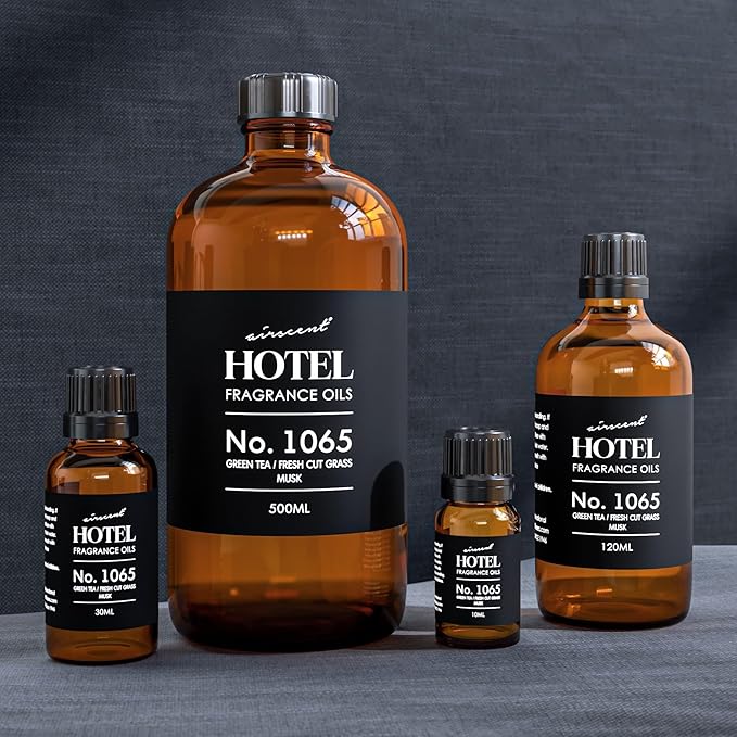 AirScent Hotel Diffuser Oil No. 1065 - Green Tea & Fresh Cut Grass - Premium Fragrance Oil for Ultrasonic and Waterless Diffusers and Crafting - 120 mL, 4 fl oz Glass Dropper Bottle