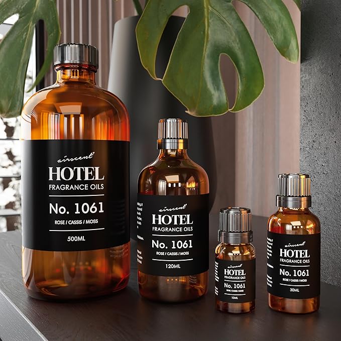 AirScent Hotel Diffuser Oil No. 1061 - Rose Cassis Moss - Premium Fragrance Oil for Ultrasonic and Waterless Diffusers and Crafting - 120 mL, 4 fl oz Glass Dropper Bottle
