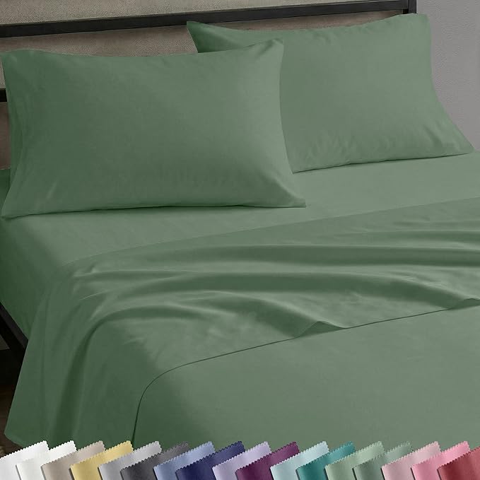 California Design Den Twin Sheet Set - Natural 100% Cotton Sheets with 12" Pockets, Soft Sateen Weave, Breathable and Durable Bedding Set for Dorm Rooms, College Pine Green