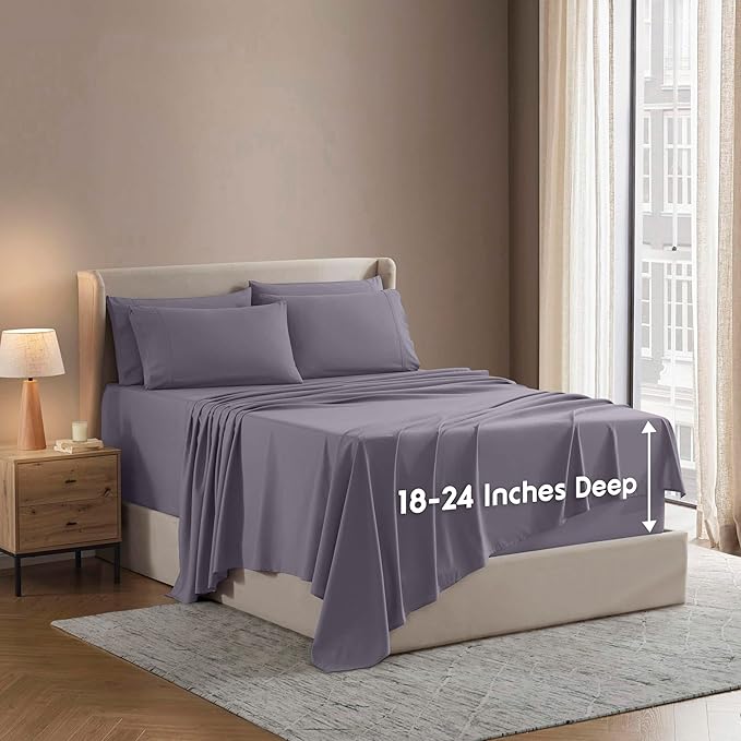 Nestl Extra Deep Twin Sheet Set - 4 Piece Breathable & Cooling Sheets - Hotel Luxury Bedding Set w/18-24 Inch Deep Pockets - Easy & Secure Fit - Super Soft, Wrinkle Free & Comfy - Grayish Purple