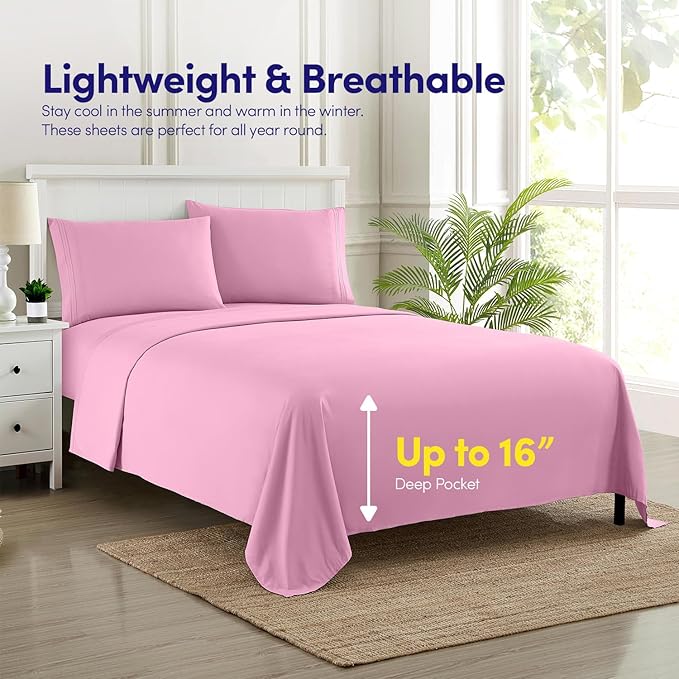 1500 Supreme Collection Full Sheet Sets Pink - Luxury Hotel Bed Sheets and Pillowcase Set for Full Mattress - Extra Soft, Elastic Corner Straps, Deep Pocket Sheets, Full Pink