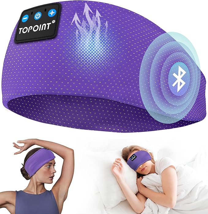 TOPOINT Sleep Headphones Bluetooth 5.4, Sports Wireless Earphones Sweat Breathable with HD Stereo Speaker for Women Men Sports Gifts Workout Jogging Yoga Insomnia Travel Meditation