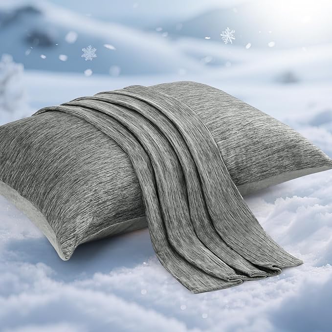 Elegear Cooling Pillow Cases for Hot Sleepers, Japanese Q-Max 0.5 Cooling Pillowcases, Both Sides[Cooling/Cotton], Breathable Soft Pillowcase for Hair and Skin, Set of 2-Dark Grey King (20" x 36")