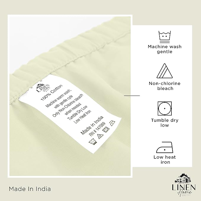Linen Home 100% Cotton Percale Pillowcases King Size, Cream, 2 Pieces of Pillow Case, Crisp and Cool Strong Bed Linen, 20 inches X 40 inches