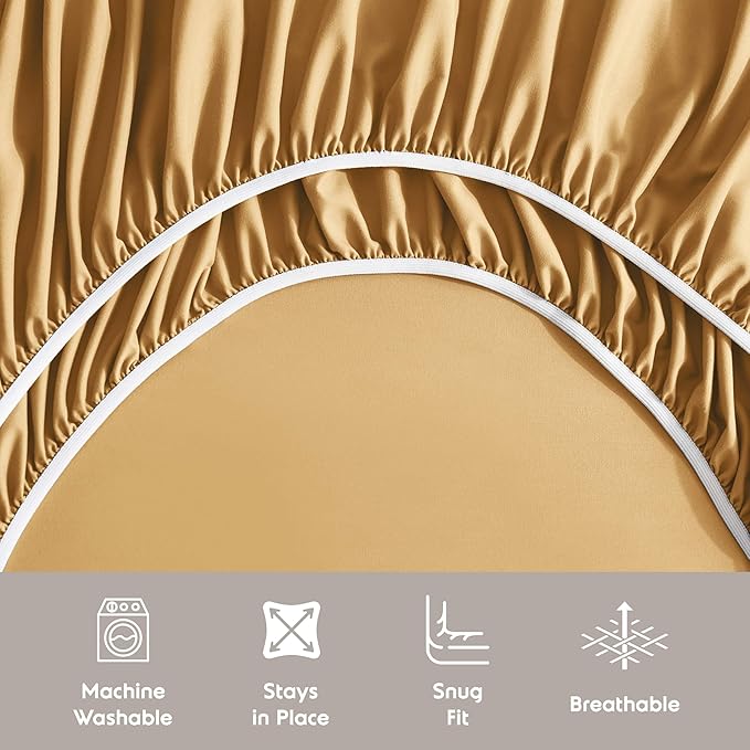 Nestl Extra Deep Cal King Sheet Set - 6 Piece Breathable & Cooling Sheets - Hotel Luxury Bedding Set w/18-24 Inch Deep Pockets - Easy & Secure Fit - Super Soft, Wrinkle Free & Comfy - Camel Gold