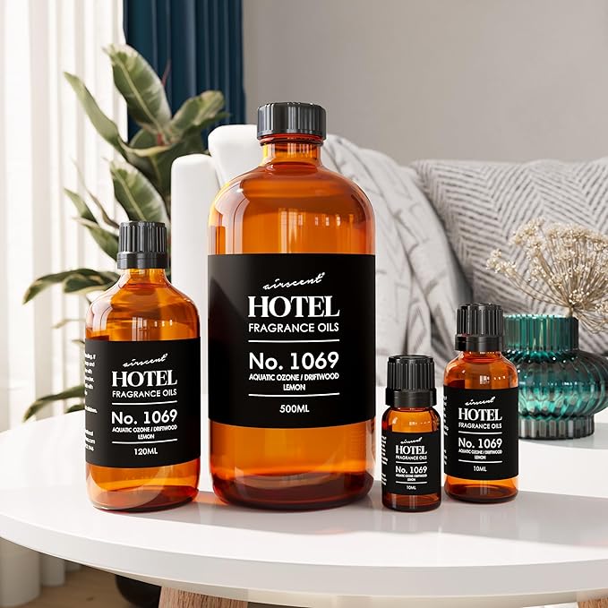 AirScent Hotel Diffuser Oil No. 1069 - Aquatic Ozone, Driftwood, Lemon - Premium Fragrance Oil for Ultrasonic and Waterless Diffusers and Crafting - 500 mL, 16.9 fl oz Glass Bottle