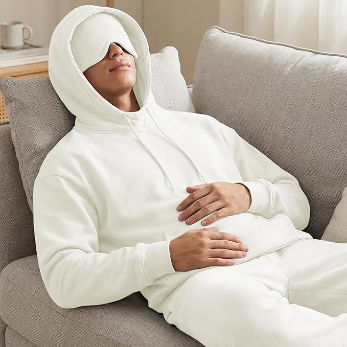 Ainangua Mens Oversized Pullover Essentials Hoodie with Eye Mask Built In Comfor Airplane Mode Travel Sleep Wearable Blanket