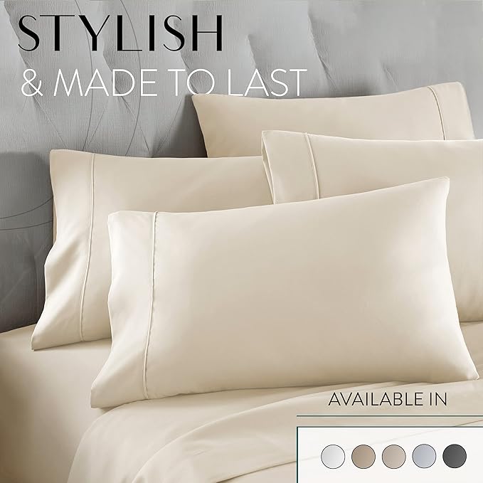 Danjor Linens Bed Sheet Set Twin XL for College Dorm Room, Back to School Items, Sheets with 2 Pillowcases, Lightweight Brushed Microfiber Deep Pockets, 4 Piece Bedding Sets, Cream