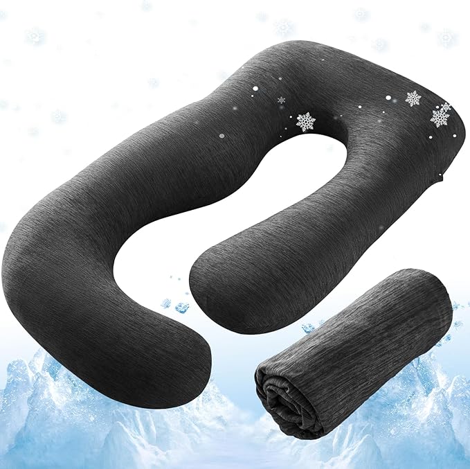 Sasttie Cooling Pregnancy Pillow Cover, 57-inch U Shaped Pregnancy Pillow Case, Fits 55 to 57 Inch Maternity Pillow, Black (No Pillow Insert)