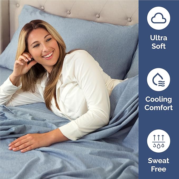 Full Size 4 Piece Sheet Set - Comfy Breathable & Cooling Sheets - Hotel Luxury Bed Sheets for Women & Men - Deep Pockets, Easy-Fit, Soft & Wrinkle Free Sheets - Heathered Blue Oeko-Tex Bed Sheet Set