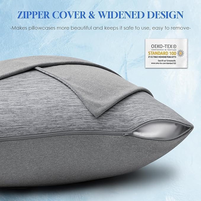 CHOSHOME Body Pillow Cover, Cooling Pillow Cases Zipper Long Pillow Case for Hot Sleepers Q-Max > 0.45, Soft, Breathable, Skin-Friendly, 2 Pack (20"x54", Grey)