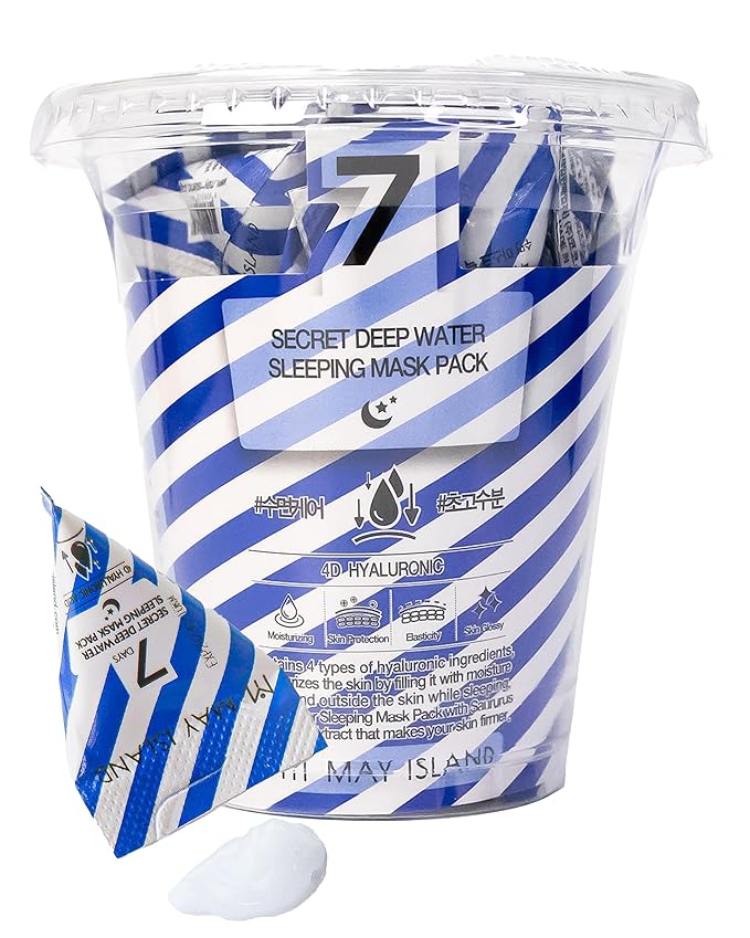 MAY ISLAND 7 Days Secret Deep Water Sleeping Mask - Korean Overnight Hydrating Treatment with Hyaluronic Acid - Intensive Moisturizing & Revitalizing - Single-Use Pouches, 0.17oz. x 12 Pack